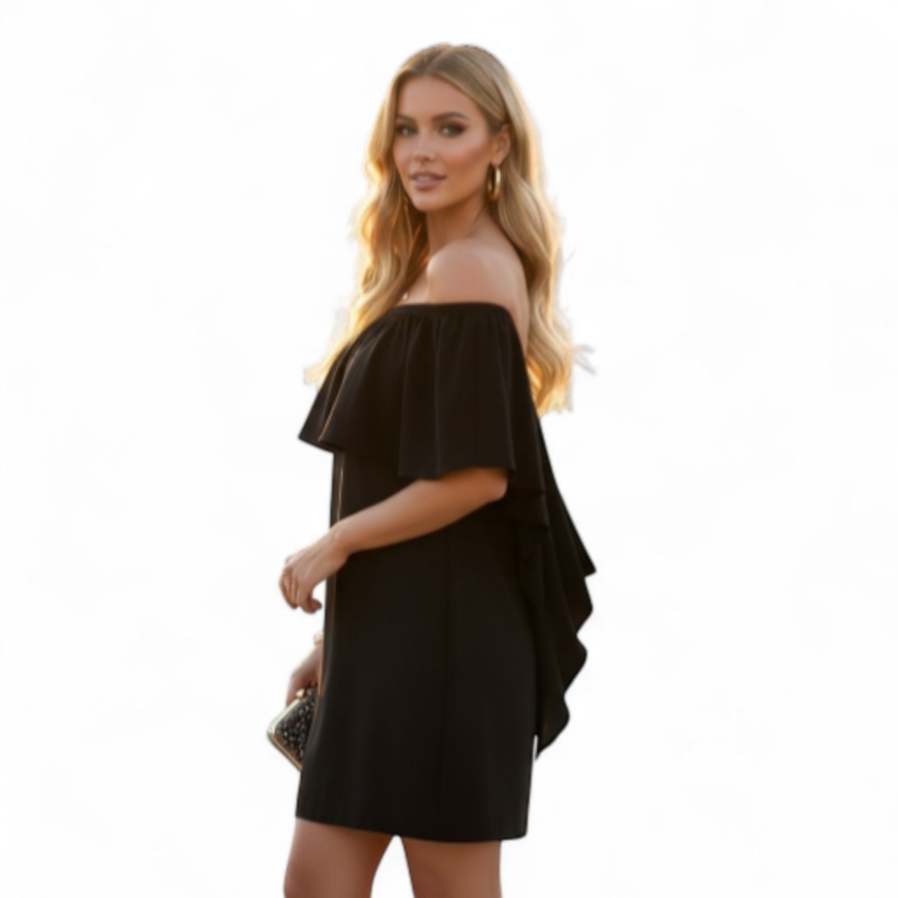 UNBRANDED Women's Mini Dress Black Large Semi Formal festive Wedding